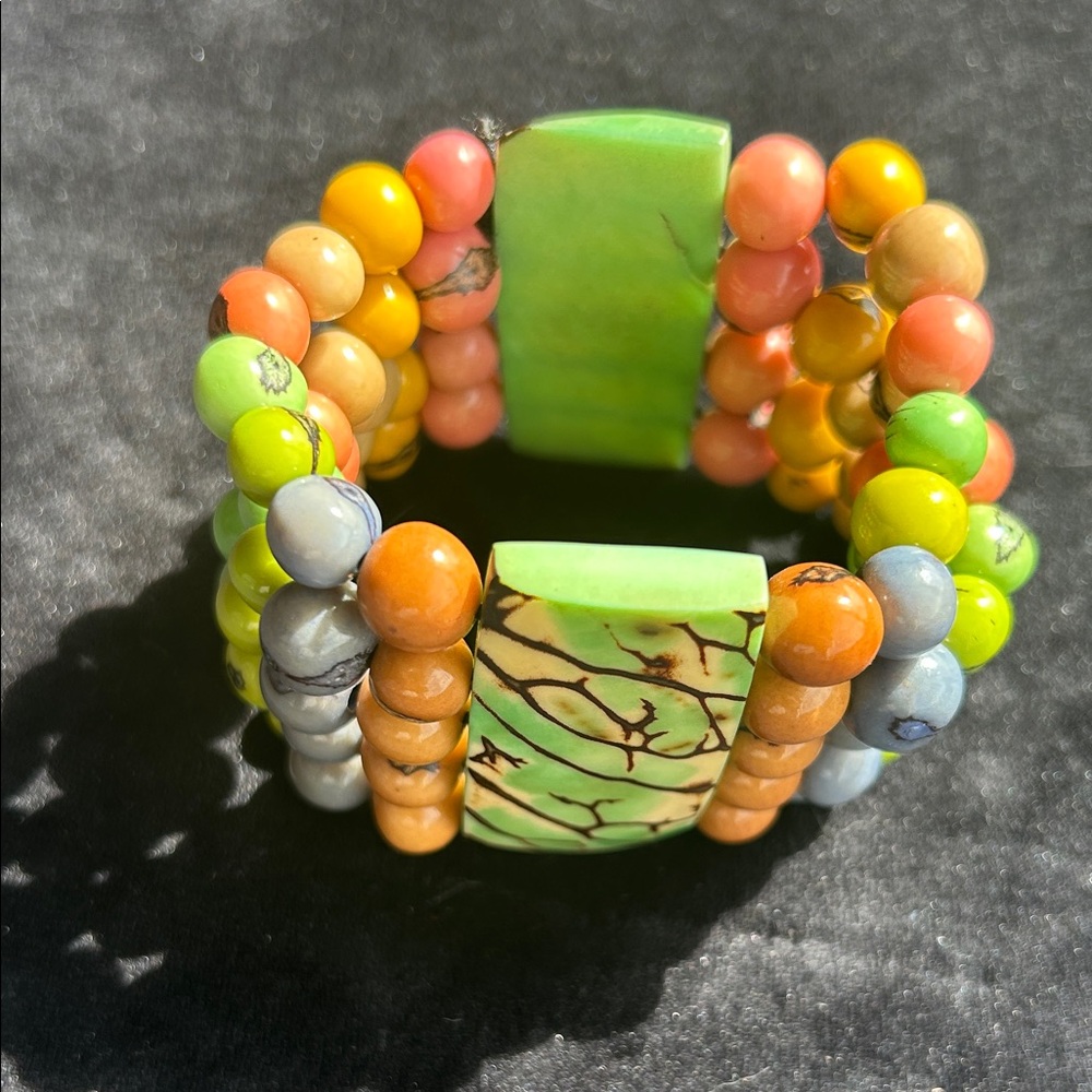 Colorful TaguaBeaded Bracelet with Green Accents